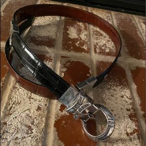 Brighton Black/Brown Leather and Silver 36 inch women’s belt